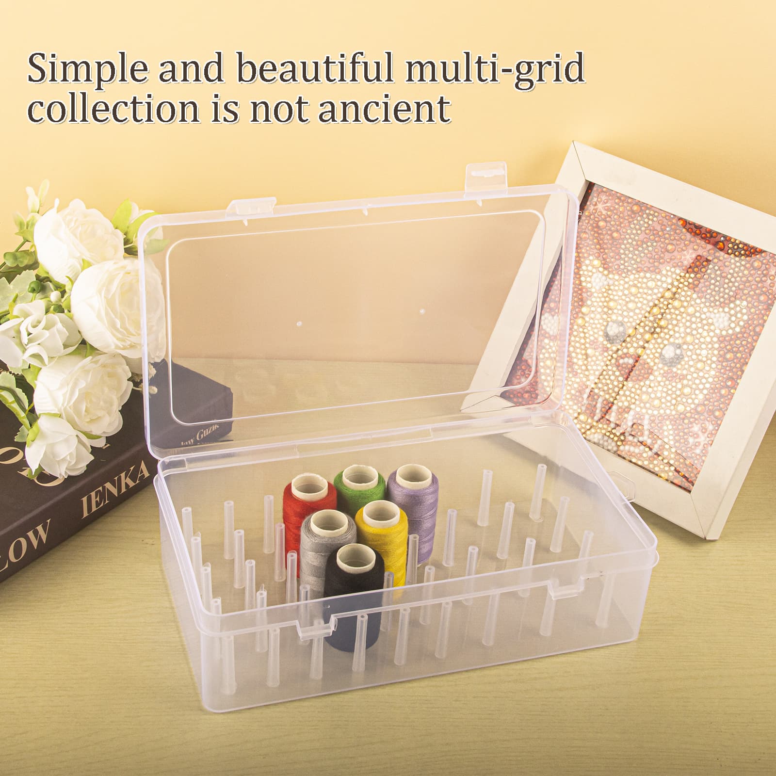 Multi-Functional Embroidery Needlework Kit 42 Axle Needlework Box Set Plastic Storage Organizer for Bedroom Bathroom Travel