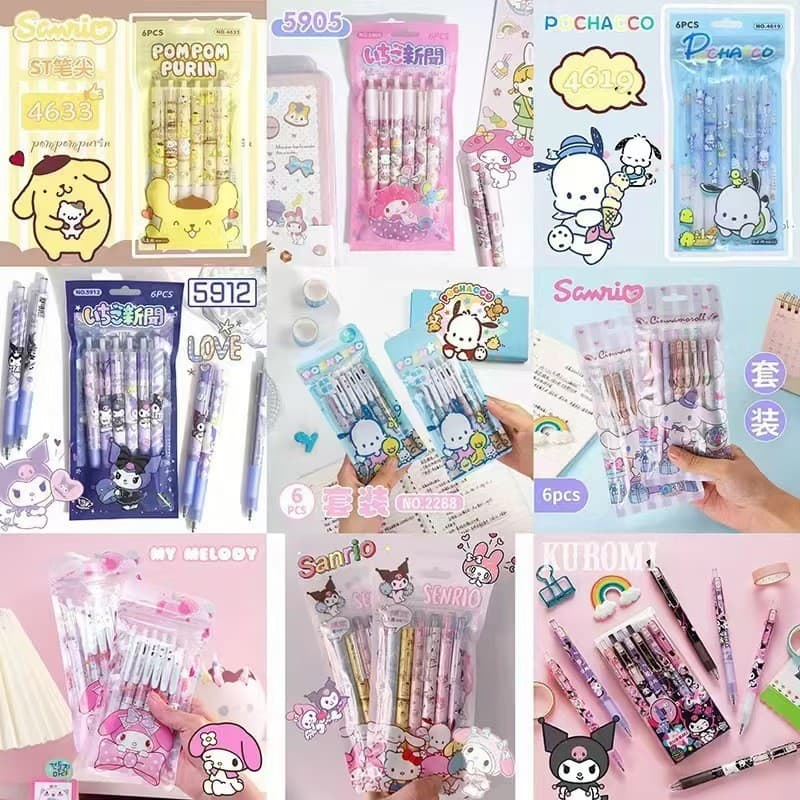 Factory wholesale high color value press gel pen cute cartoon Sanrio quick-drying smooth signature brush pen black