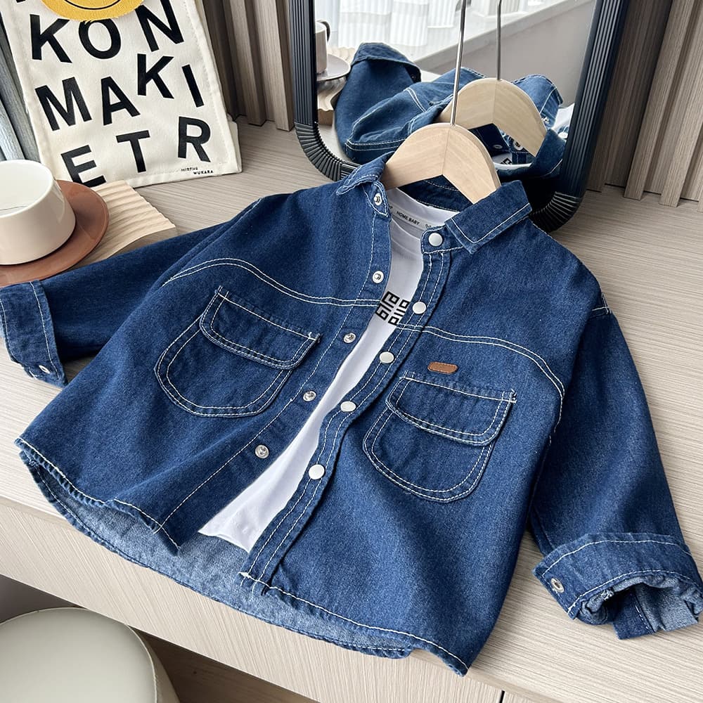 New autumn collection for boys and girls, solid color washed denim shirts and jackets, wholesale.
