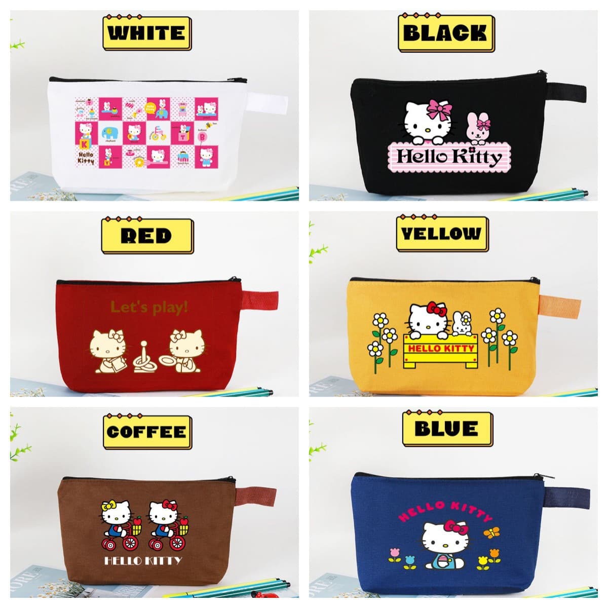 Anime Hello Kitty canvas storage bag zipper cosmetic bag cartoon stationery bag coin purse lipstick bag
