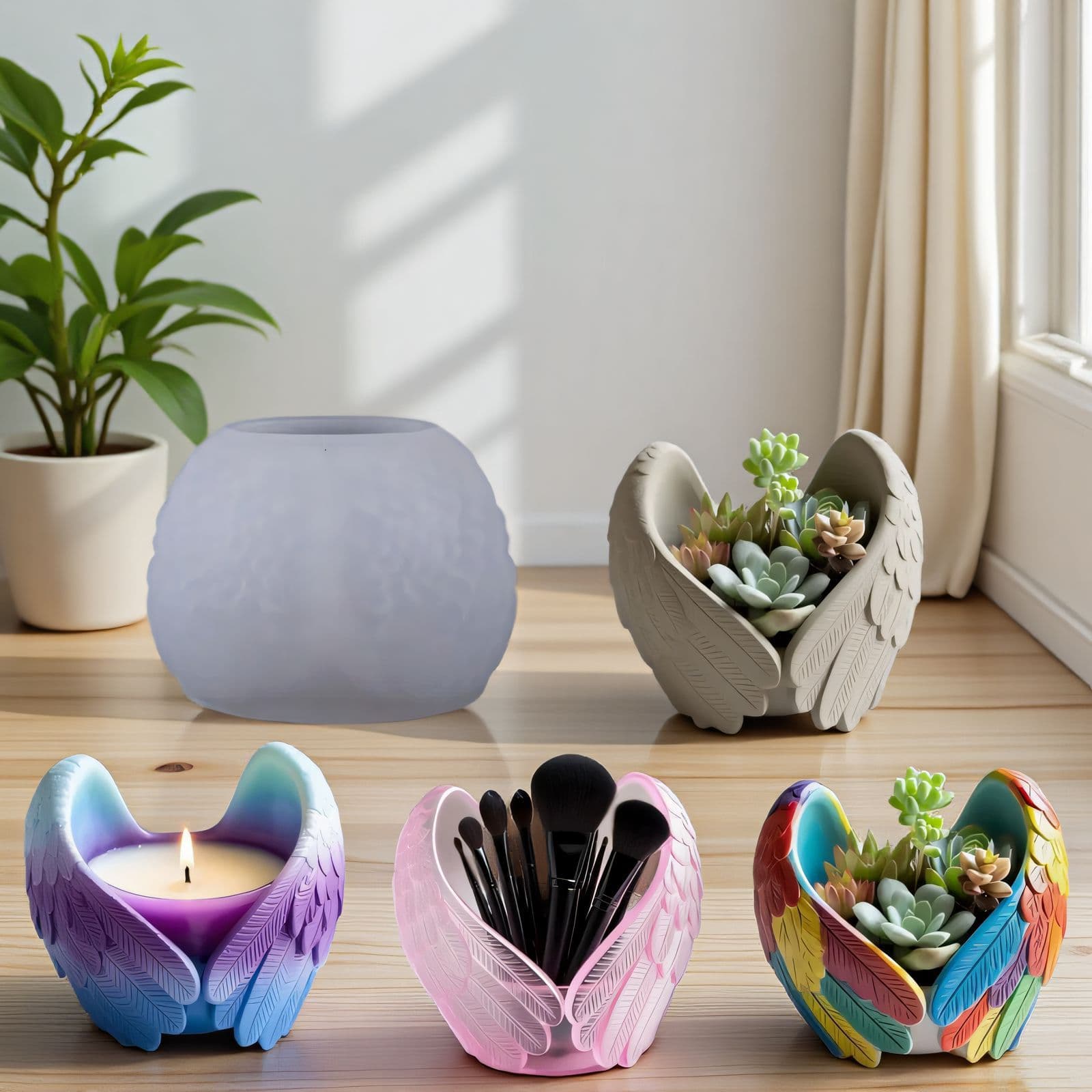 Angel Wings Aromatherapy Cement Plaster Cup Mold DIY Resin Storage Cup Flower Pot Decoration Silicone Mold