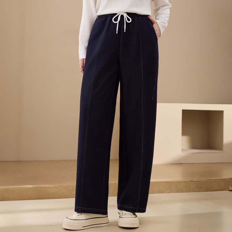 Straight-leg baguette pants - Elastic waist denim knit pants, plus size women's clothing, 2025 autumn new style.