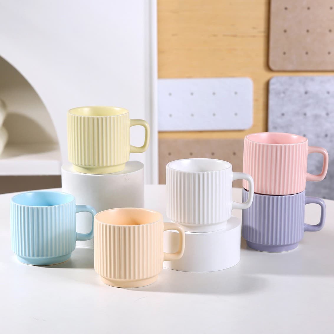 Macaron Ceramic Mug Ins Style Water Cup Simple Striped Mug Home Coffee Cup Couple Mark Cup Gift