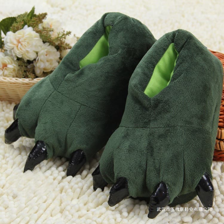 Animal claw shoes funny slippers winter Internet celebrity personality creative plush dinosaur claw cotton shoes cute couple bear paw shoes