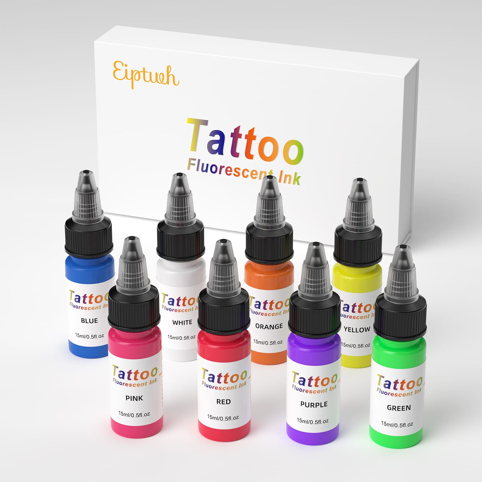 EIPTWH Fluorescent Ink 1/2oz (15ML) per Bottle, Hardcover Tattoo Ink, 8 Colors per Box, Cross-Border Hot Products