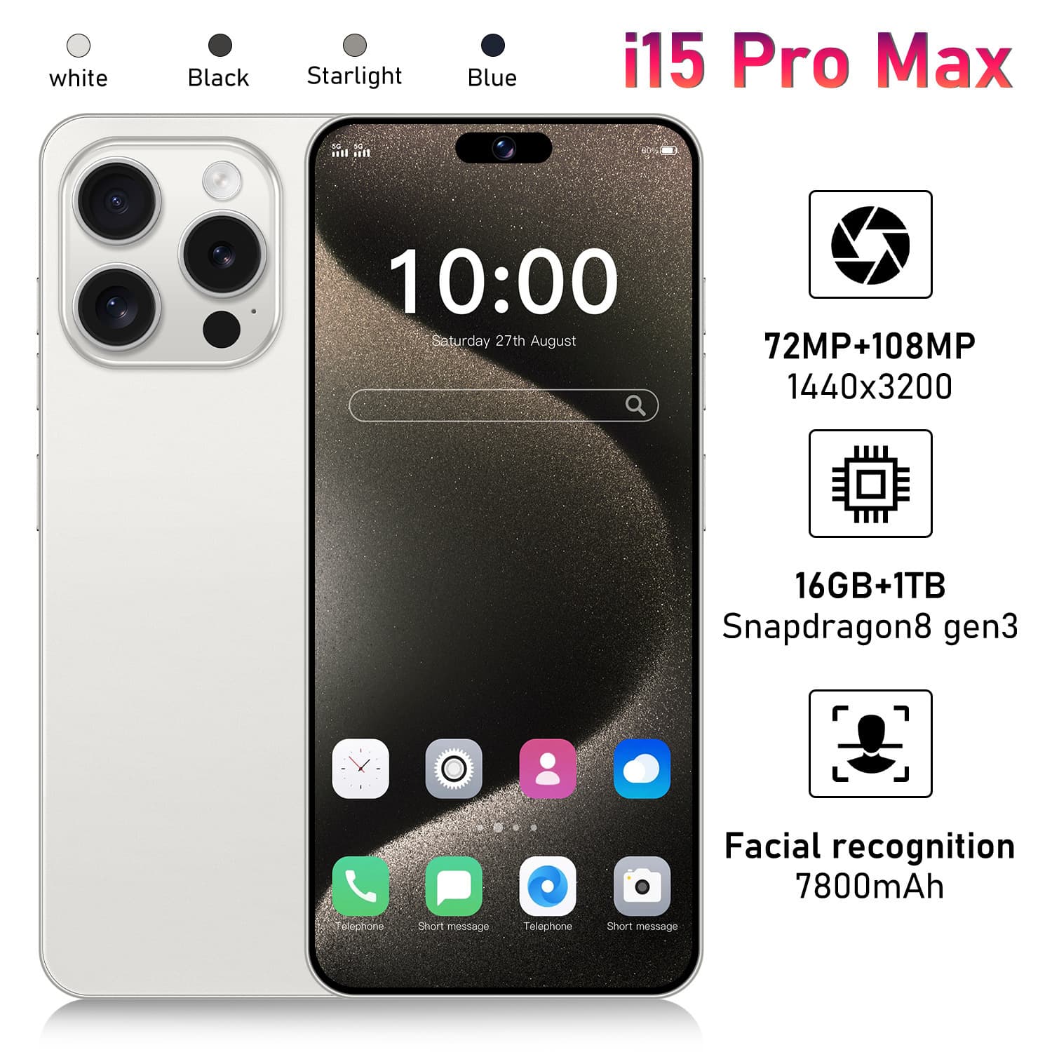 Cross-border Supply i15 ProMax HD Large Screen 16+1T Android Smartphone in Stock Factory Direct