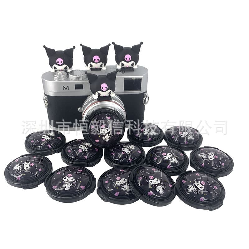 Compatible with Camera Lens Cartoon Cap Kuromi, 40.5, 49, 52, 58mm Lens Cap, 3D Hot Shoe Cover