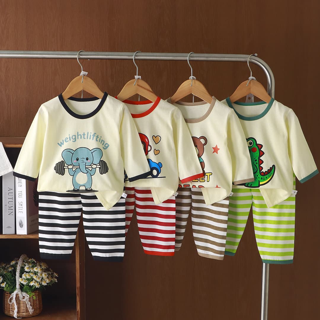 Summer new children's home clothes set boys cartoon air-conditioning clothes baby girl thin striped pajamas two-piece set