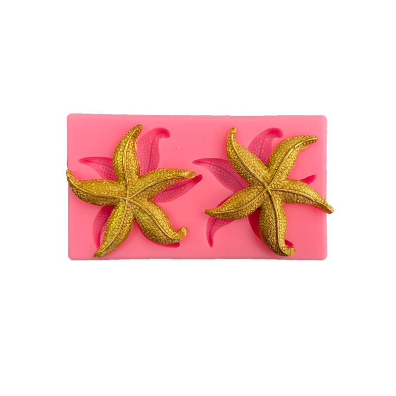 2-Piece Starfish Liquid Fondant Silicone Cake Mold, Soft Clay Polymer Clay Epoxy Resin Plaster Modeling Decoration Tool