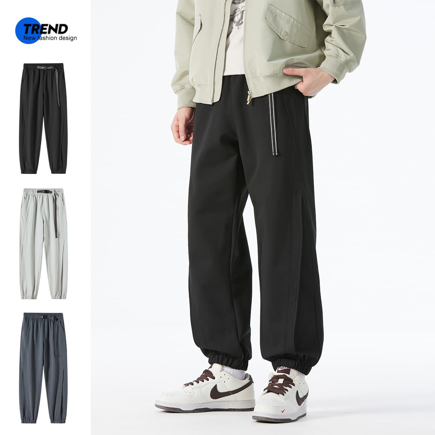Men's Spring/Autumn Solid Color Sweatpants, Loose Straight Leg Sweatpants, Men's Cuffed Casual Pants, Long Pants