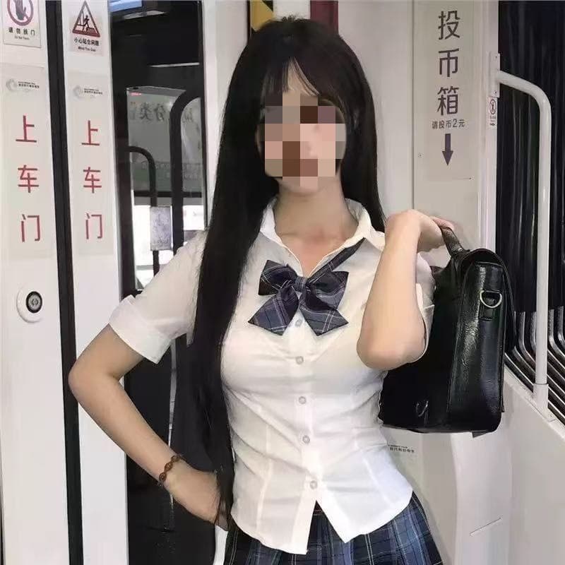 Original JK Uniform Set Women's Student School Uniform Pure Style Fitted Shirt Pleated Skirt 3-Piece Set