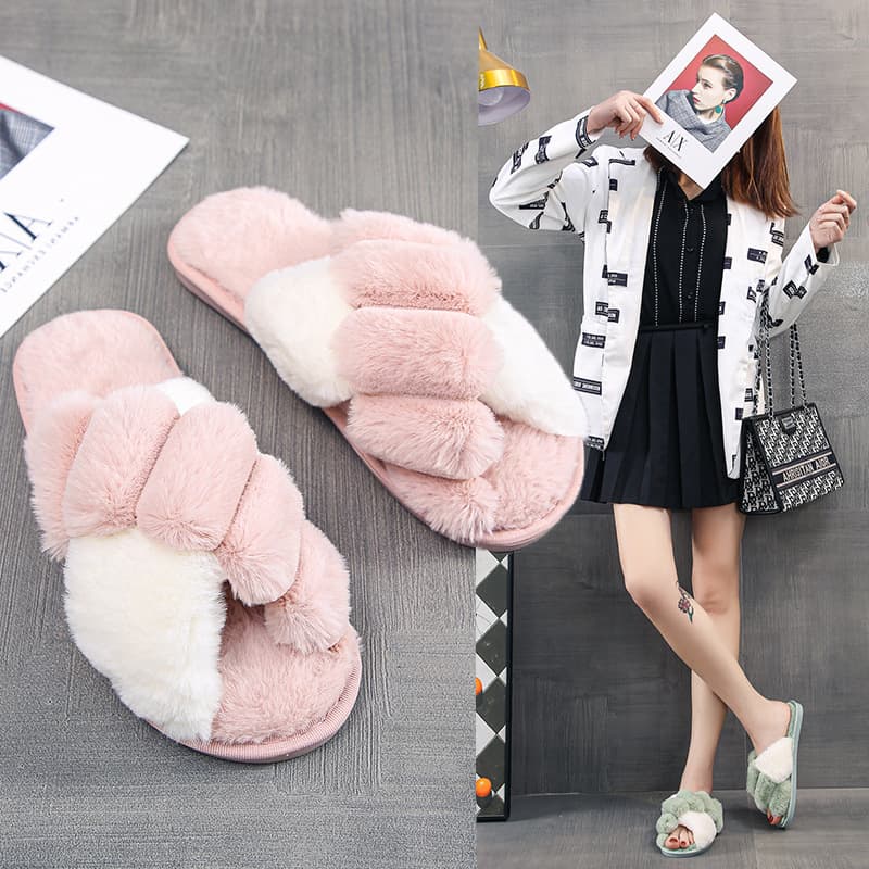 2021 New Cross-border Plush Slippers Women Home Warm Cotton Slippers Casual Fashion Fluffy Slippers Factory Wholesale