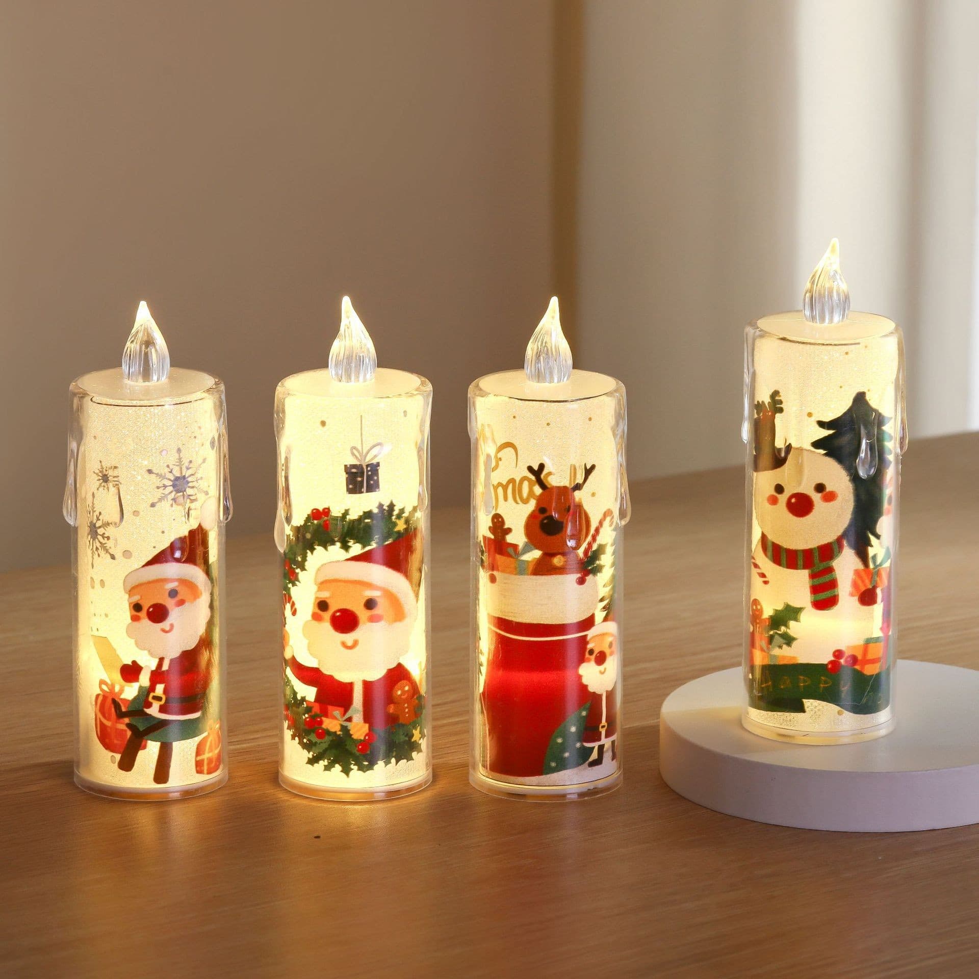 Christmas LED Crystal Transparent Electronic Candle Light Atmosphere Night Light, European Candle Holder Party Wedding Decoration Ornament