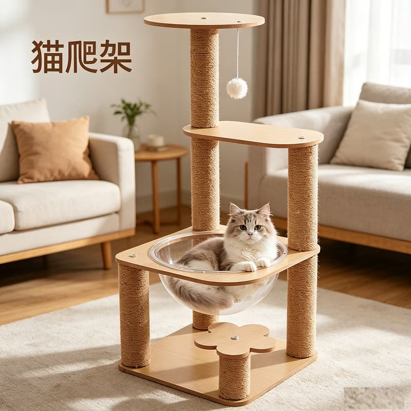 Sisal Cat Tree Solid Wood Cat Climbing Tower Space Capsule Cat Toy Wear-Resistant Scratch-Proof Cat Tree Cat Bed Integrated Climbing Frame