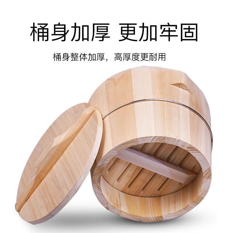 Steamed Rice Wooden Barrel Steamer, Handmade Chinese Fir Wood, Kitchen Cookware for Rice, Large Rice Bucket for Restaurant