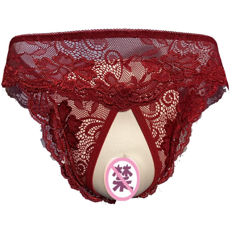 Deep Groove Open Crotch Lace Style Sexy Lace Panties CD Crossdressing JJ Pants Shaped Protective Crotch Hidden Underwear