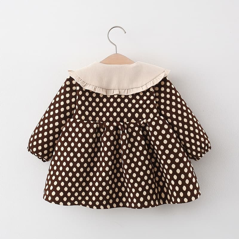 Children's Clothing 2021 Autumn/Winter Girl's Polka Dot Dress Thickened Warm Baby Stylish Dress 3-4 Years Old Princess Dress