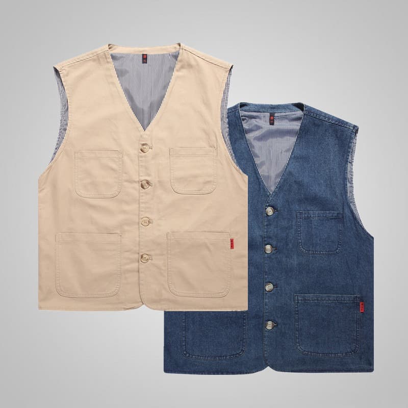 Temu Hot Selling European Size Men's Large Vest Denim Waistcoat Multi-Pocket Casual Vest Outdoor Cross-Border Casual Wear