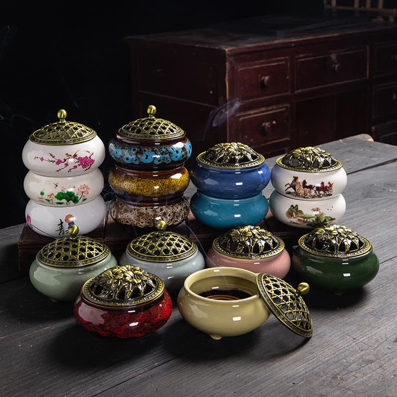 Ceramic incense burner household Yiwu wholesale incense kiln Biange kiln temple line incense aromatherapy plate incense small plate incense burner