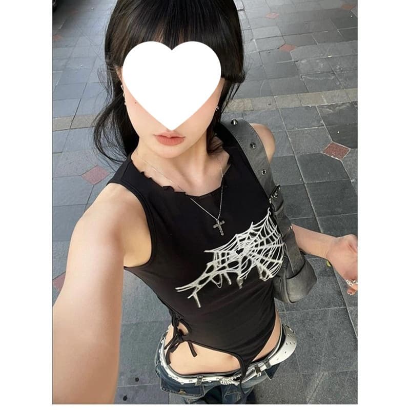 260g Rayon Modal American Punk Style Lace-up Vest Camisole Women's Summer Sleeveless Crop Top