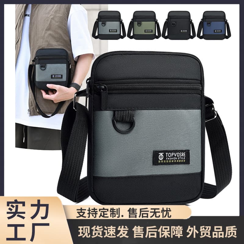 Men's Oxford Cloth Single Shoulder Bag Casual Fashionable Vertical Style Travel Crossbody Bag Polyester Lining Neutral Minimalis