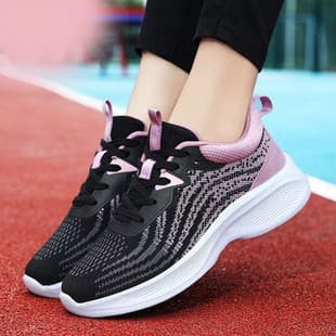 2026 New Women's Flyknit Breathable Sports Shoes Lightweight Cushioned Running Shoes Student Casual Shoes Mother Walking Shoes