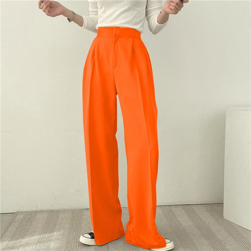Women's Casual Straight Leg Pants Long Trousers Wide Leg Suit Pants Multi-Color Street Style Polyester Fiber Commute Style