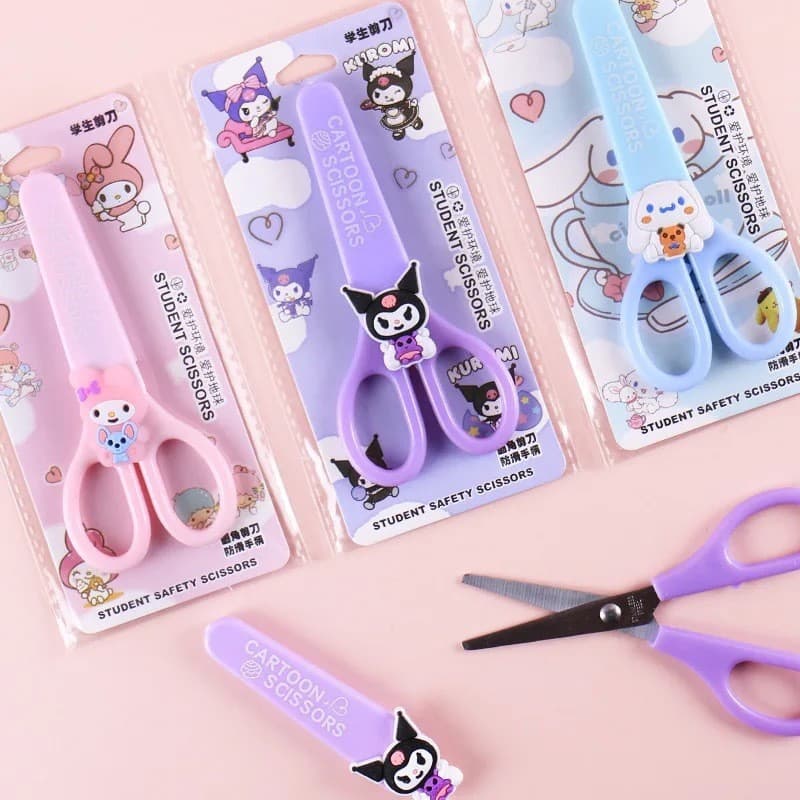 Cartoon Sanrio Children's Safety Stainless Steel Round-tip Scissors, DIY Handmade Student Silicone Kindergarten Scissors