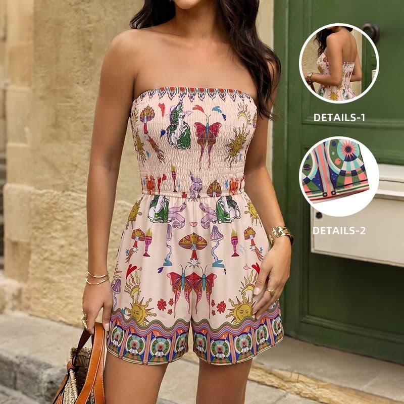 Cross-border Amazon Europe and America 2026 summer sleeveless tube top shorts one-shoulder strapless jumpsuit