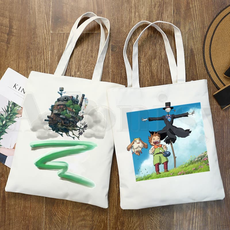Cross-border Trade Howl's Moving Castle Printed Canvas Bag, Harajuku Shoulder Handbag Shopping Bag In Stock