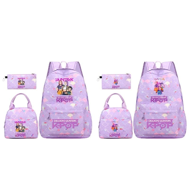 KPop Devil Hunter 3-Piece Student Backpack Set with Lunch Bag and Pencil Case for Kids and Teens