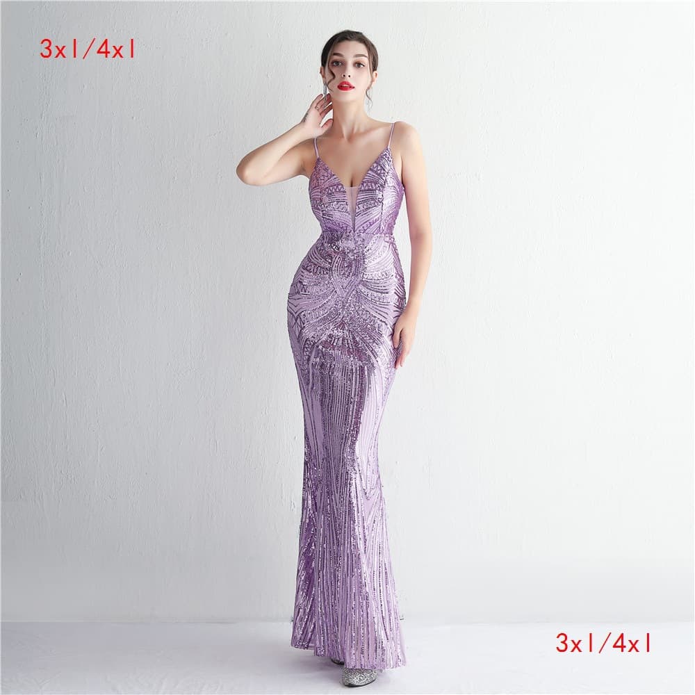 19330-S#3XL4XL Long Sequin Plus Size Performance Dress Banquet Evening Gown