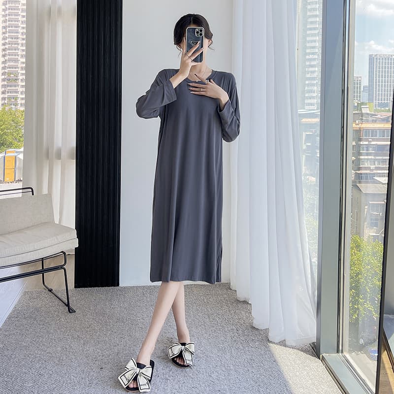 Postpartum Breastfeeding Dress Lightweight Modal Long Sleeve Sleepwear For Pregnant Women Home Clothes Chest Pad