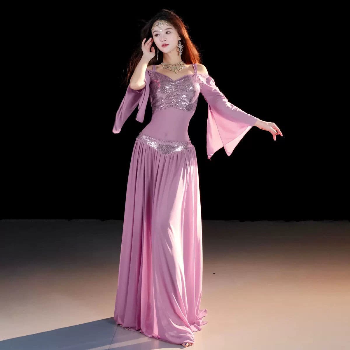 Dancer original design belly dance costume autumn and winter new oriental dance net belly covering practice class uniform high-end suit