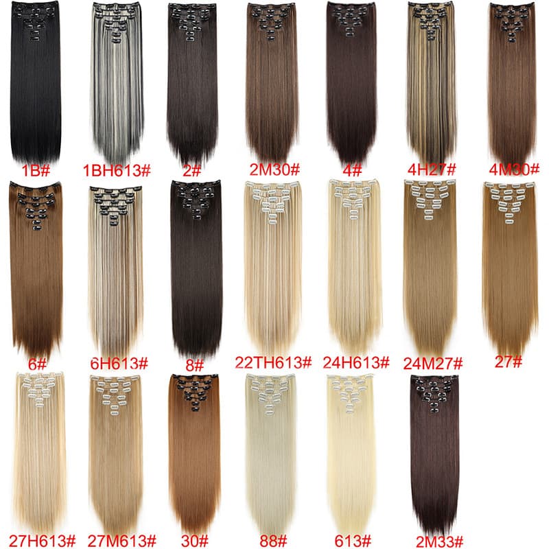 Cross-border European and American wigs, wigs, 16 cards, 7-piece set, hair extensions, chemical fiber women's long straight hair clips, hair extensions in stock