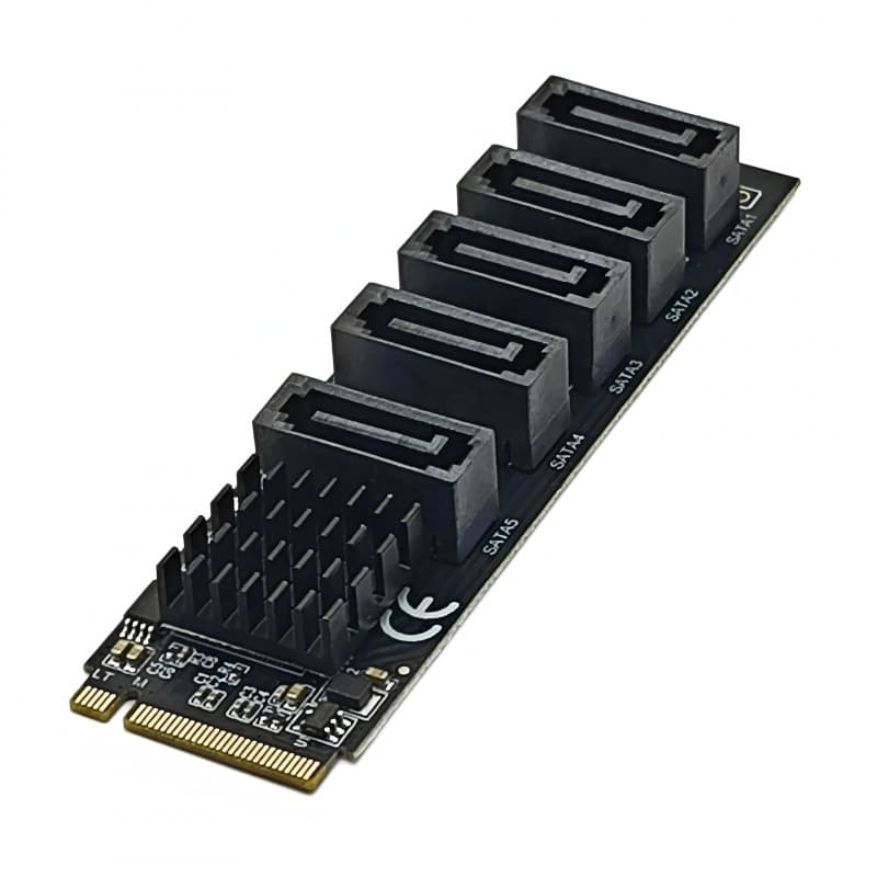 M.2 KEY-M NVMe PCI-E to 5-Port SATA3.0 Expansion Hard Drive Adapter Card Driver-Free JMB585