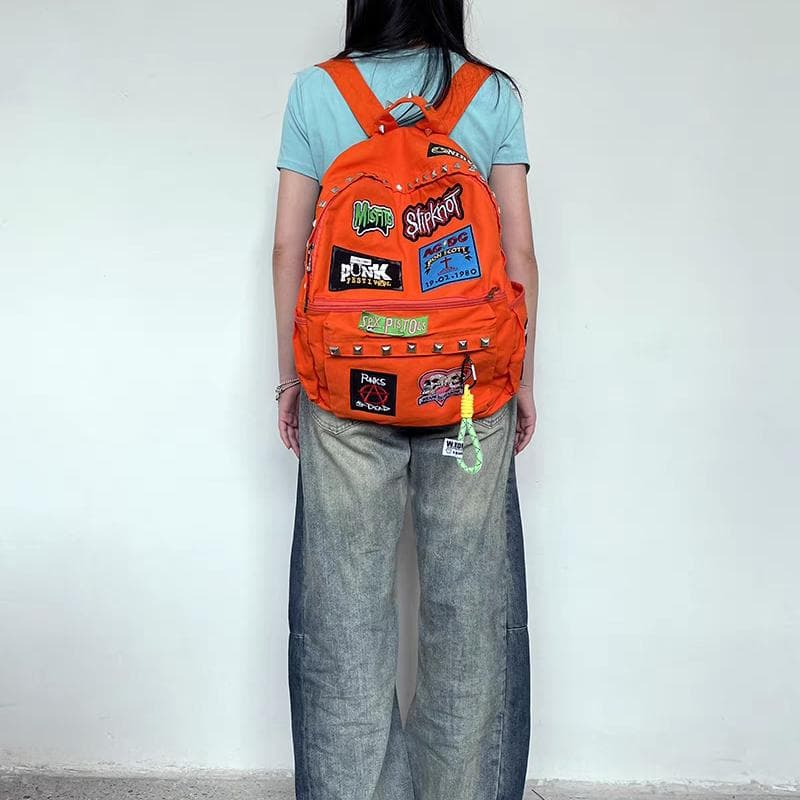 Original Punk Rock Subculture Embroidered Rivet Student Large-Capacity Backpack Y2K Hot Girl Stylish Backpack Trendy