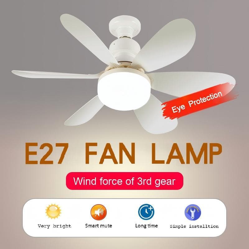 Cross-Border New E27 Screw Ceiling Fan Light Household Silent Small Fan Light Smart Restaurant Bedroom 6-Blade Fan Light