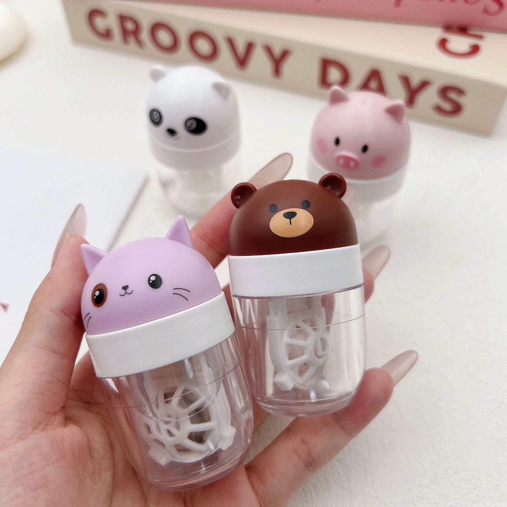 New Cute Cartoon Animal Contact Lens Cleaner Manual Cleaner Rotating Semi-Automatic Cleaner 876