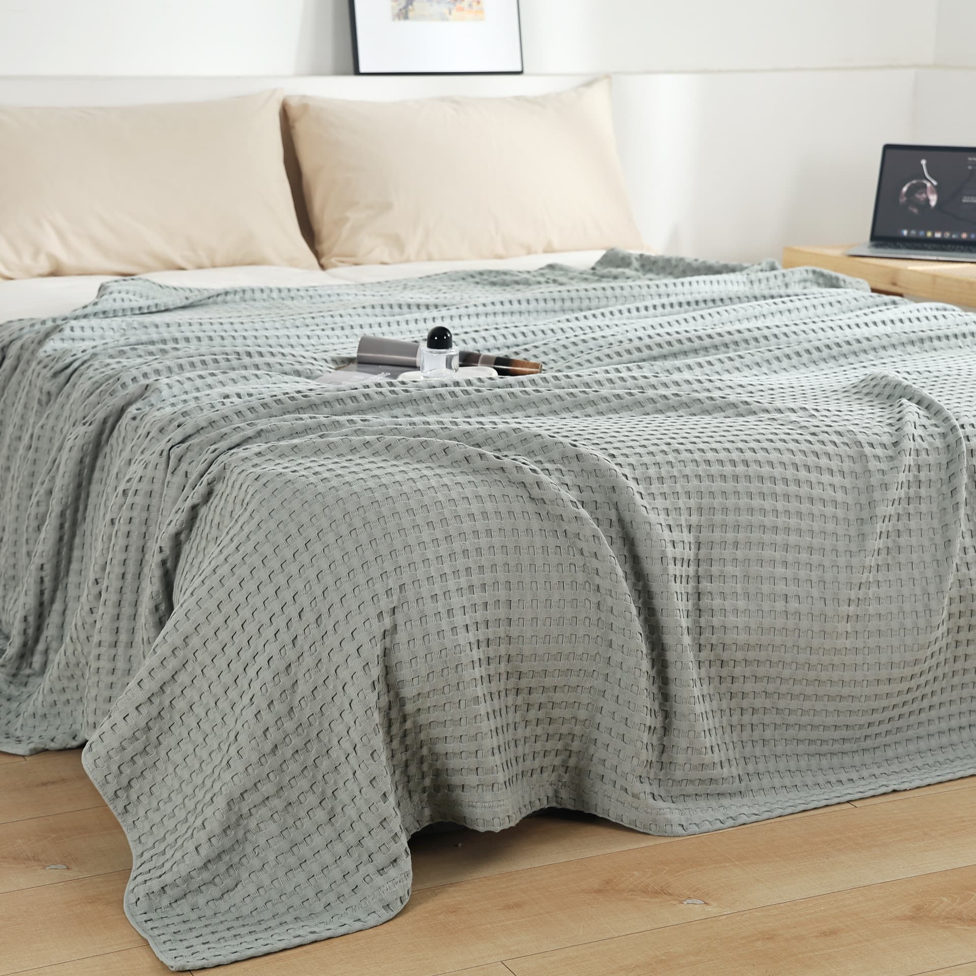 100% Cotton Waffle Blanket Solid Color Towel Blanket Knitted Summer Cool Blanket Office Nap Single/Double Air Conditioning Throw Blanket