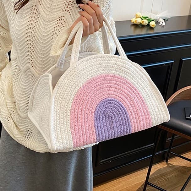 Cross-border e-commerce large capacity baby diaper basket with partition foldable baby diaper basket cotton rope diaper bag