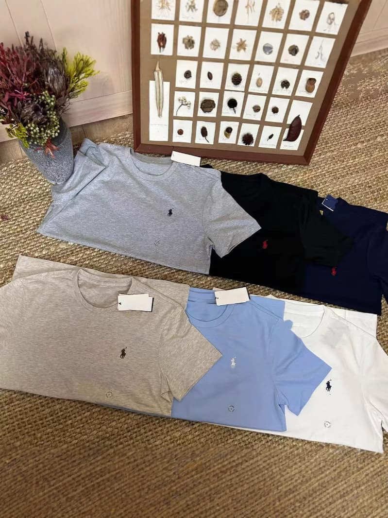 Scannable RL Ralph Lauren Pony Logo Crew Neck Short Sleeve T-Shirt for Men, Versatile Casual Solid Color Light Mature Style