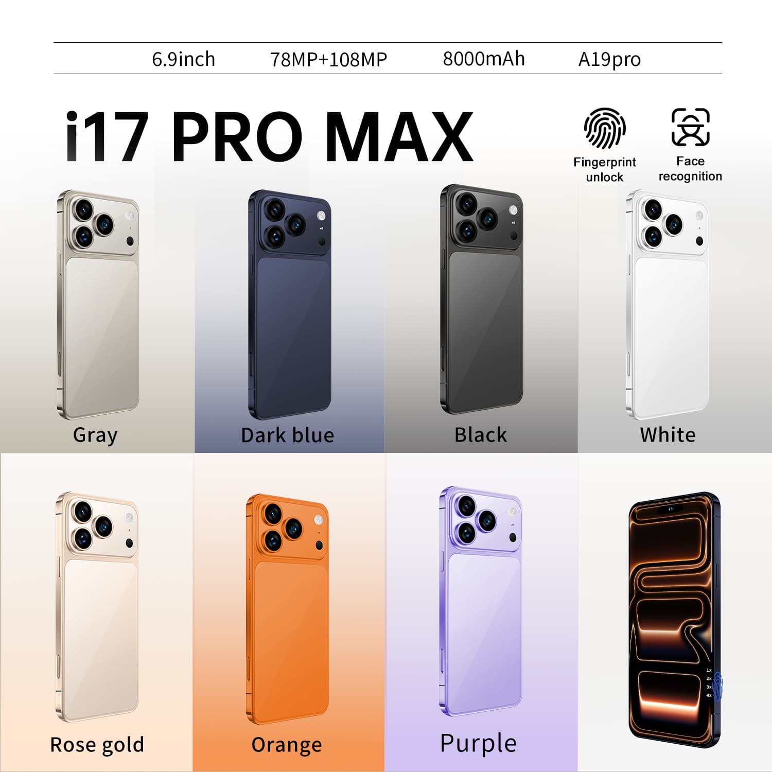 i17promax Cross-border HD Screen Dynamic Island 7.3-inch Android Smartphone 2+16 Global Version In Stock