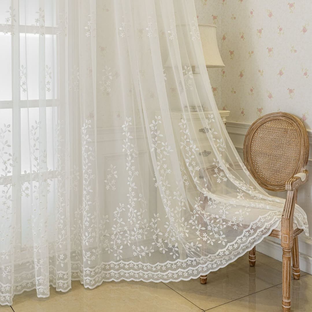Modern minimalist hand-beaded embroidery transparent curtain window screen, bedroom balcony ready-made gauze curtain, cross-border Amazon