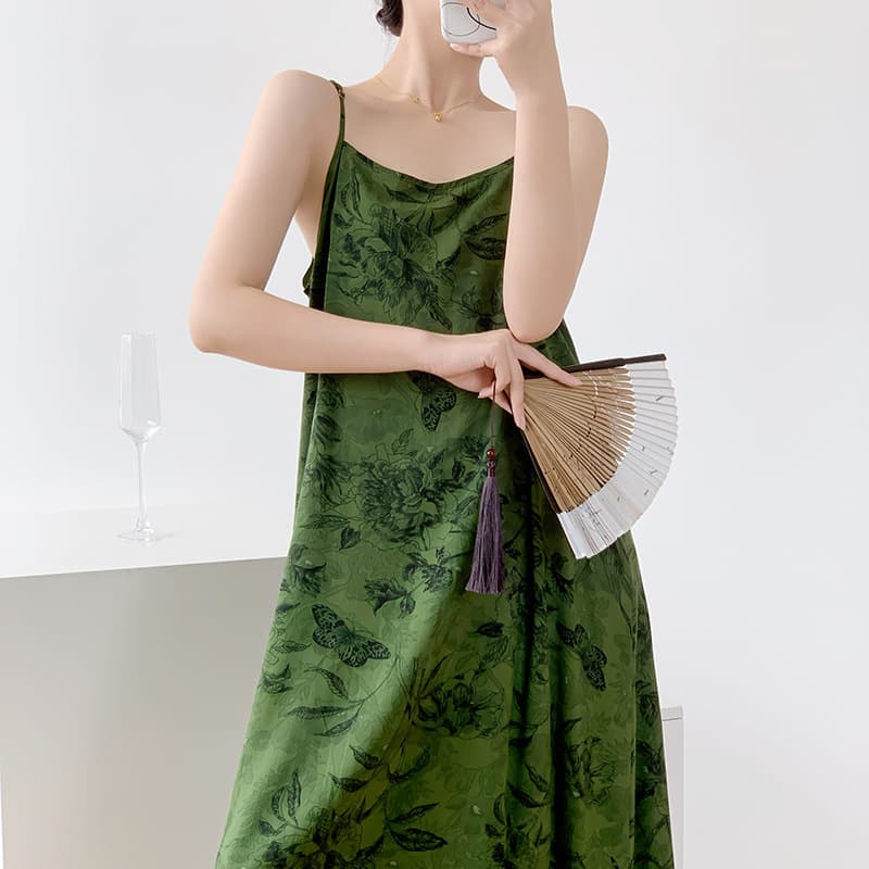 Summer Thin Cotton Silk Nightgown for Women, Cute Vacation Style Long Dress, Pure and Alluring, Wearable Outside, Sexy Sleep Dress