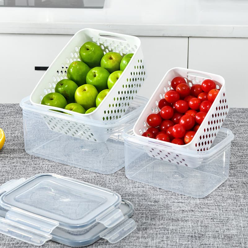 Plastic Storage and Fresh-Keeping Box 3-Piece Set, Home Vegetable and Fruit Draining Fresh-Keeping Box, Kitchen Refrigerator Storage Box Wholesale