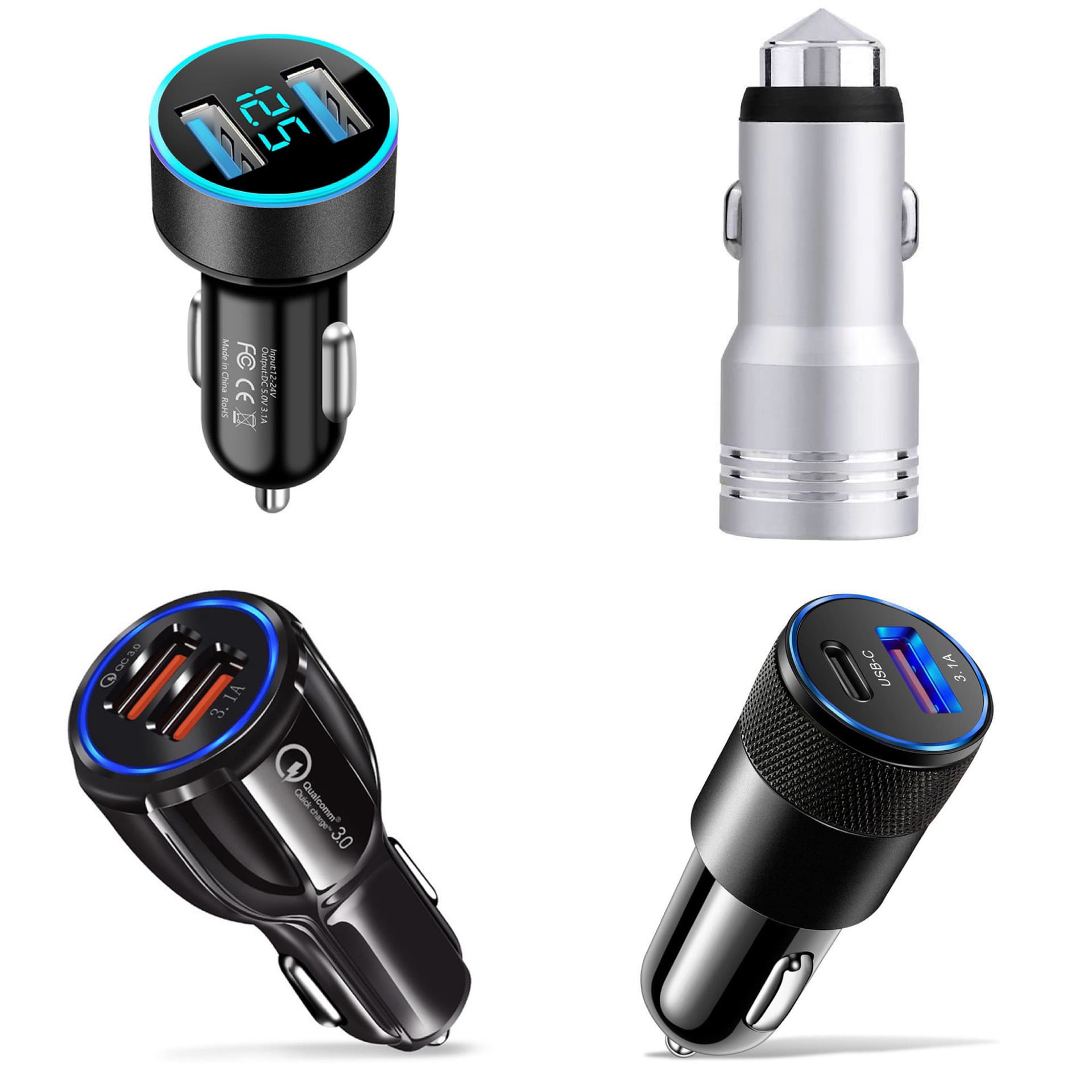 Mini Cannon Bowling Ball Digital Display Safety Hammer Car Charger Vehicle-Specific Super Fast Charging Car Accessories