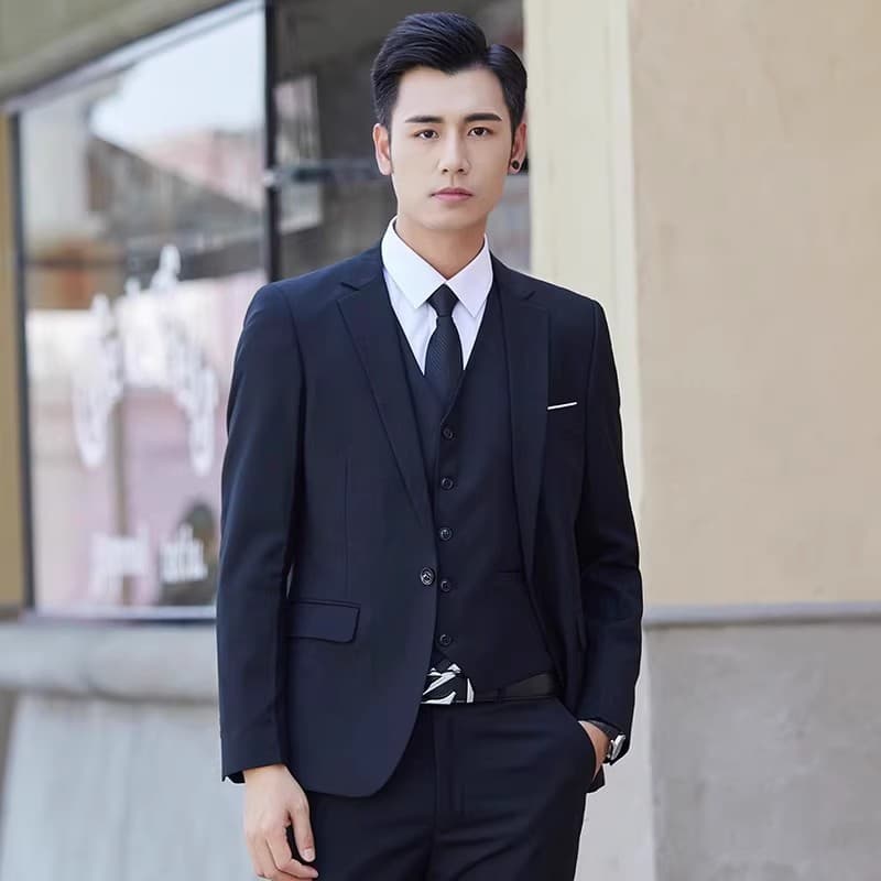 Men's Spring and Autumn Youth Slim Suit Suit Men's Suit Three-piece Groomsmen Group Dress Wedding Formal Wear