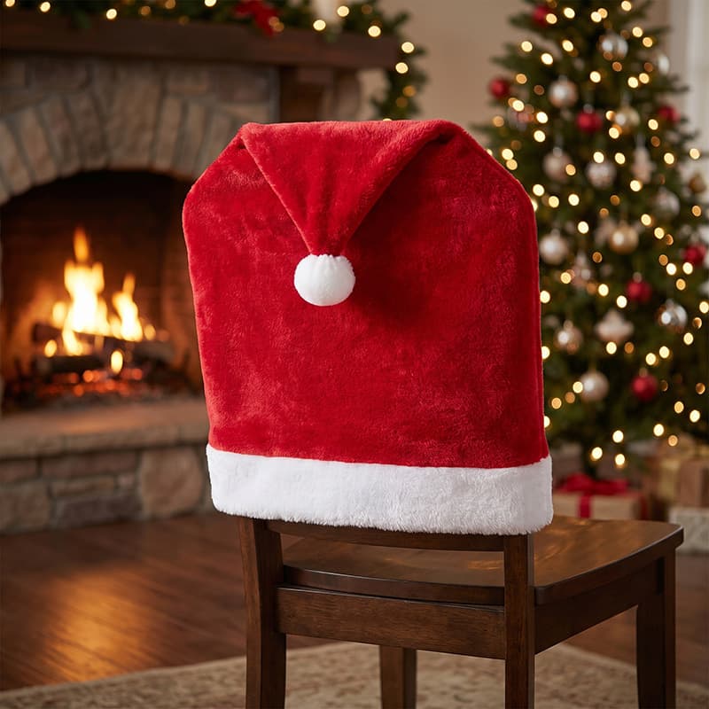 Cross-border New Christmas Decorative Supplies Short Plush Chair Covers Christmas Decorative Table and Chair Covers Backrest Arrangement Props