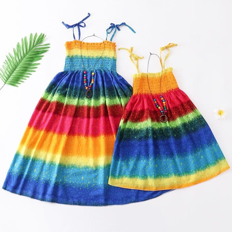 Children's Suspender Dress 2026 Summer New Mother-Daughter Beach Dress Cotton Silk Medium and Large Child Baby Princess Dress